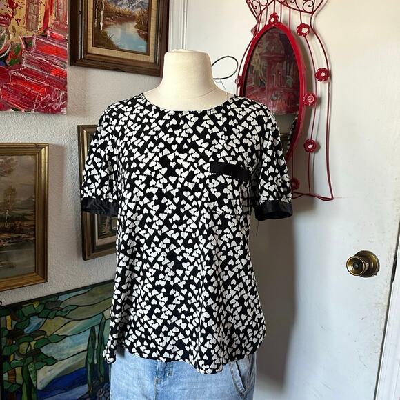 bcx heart print black and white blouse - Picture 1 of 4